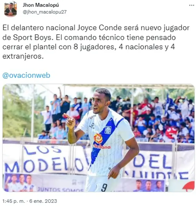 Joyce Conde jugará en Sport Boys.