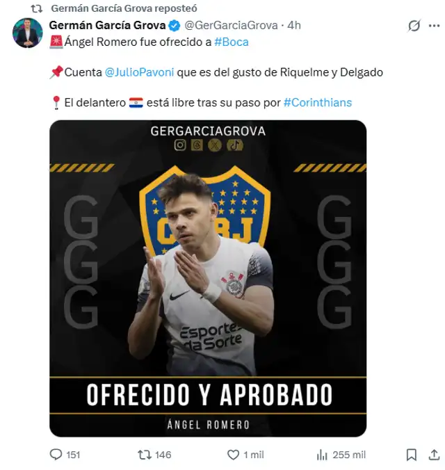  Ángel Romero jugaría en Boca Juniors | Vía Germán García   