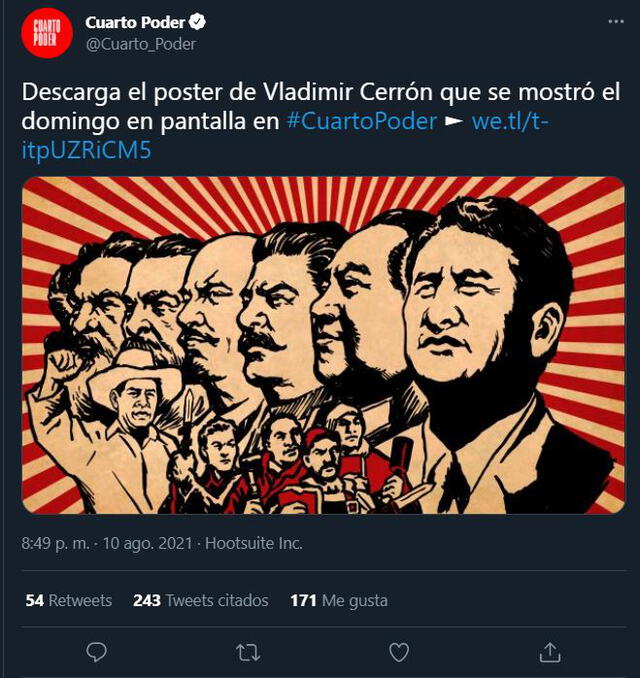  Cuarto Poder ofrece descarga del póster de Vladimir Cerrón   