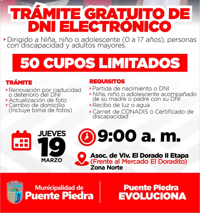 Vecinos de Puente Piedra podrán acceder a DNI electrónico sin costo.  