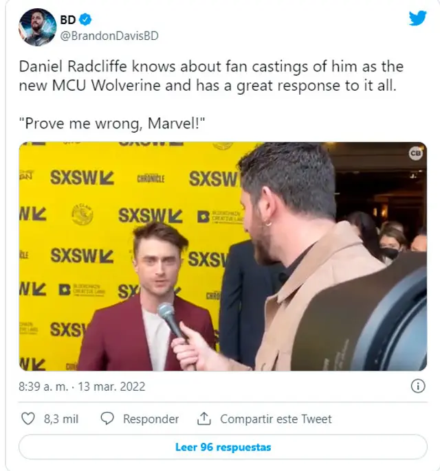 Daniel Radcliffe afirma que fandom de Marvel quieren que sea Wolverine / Foto: Twitter   