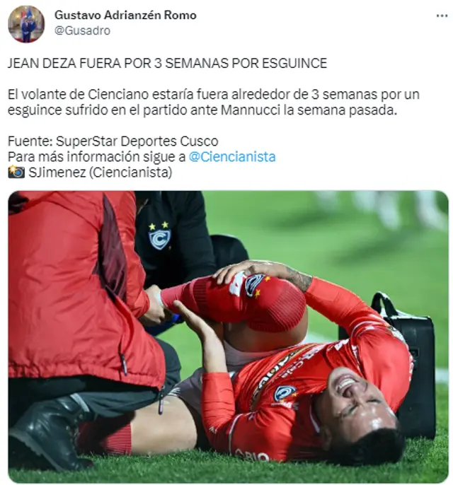 Jean Deza sufrió dura lesión y se perderá el clásico ante Melgar.
