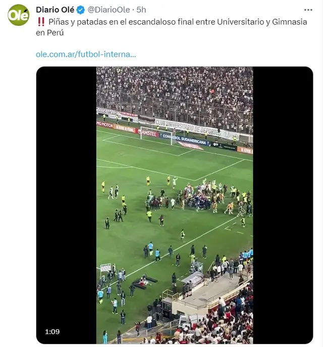 Diario Olé sobre la pelea entre Universitario vs. Gimnasia