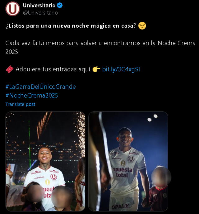 La publicación de Universitario con la imagen de Andy Polo y Edison Flores | Foto: Universitario de Deportes La publicación de Universitario con la imagen de Andy Polo y Edison Flores | Foto: Universitario de Deportes