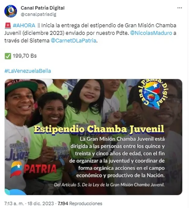 Bono Chamba Juvenil
