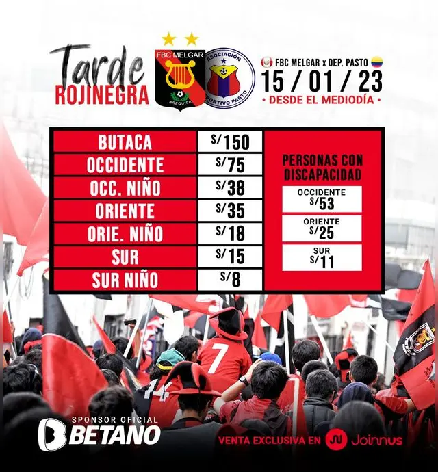 Precios de entradas para la Tarde Rojinegra.