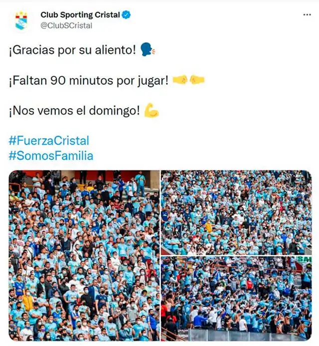 Mensaje de Sporting Cristal a todos sus aficionados. Mensaje de Sporting Cristal a todos sus aficionados.