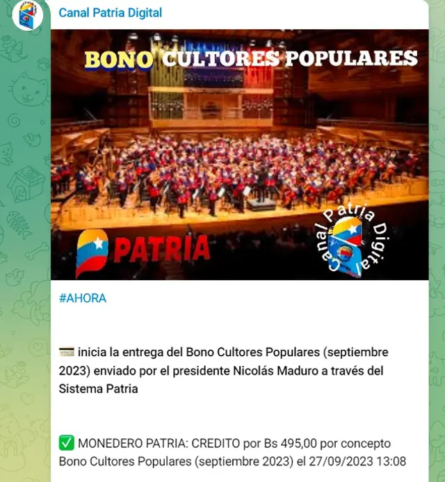 Bono Cultores Populares de diciembre 2023