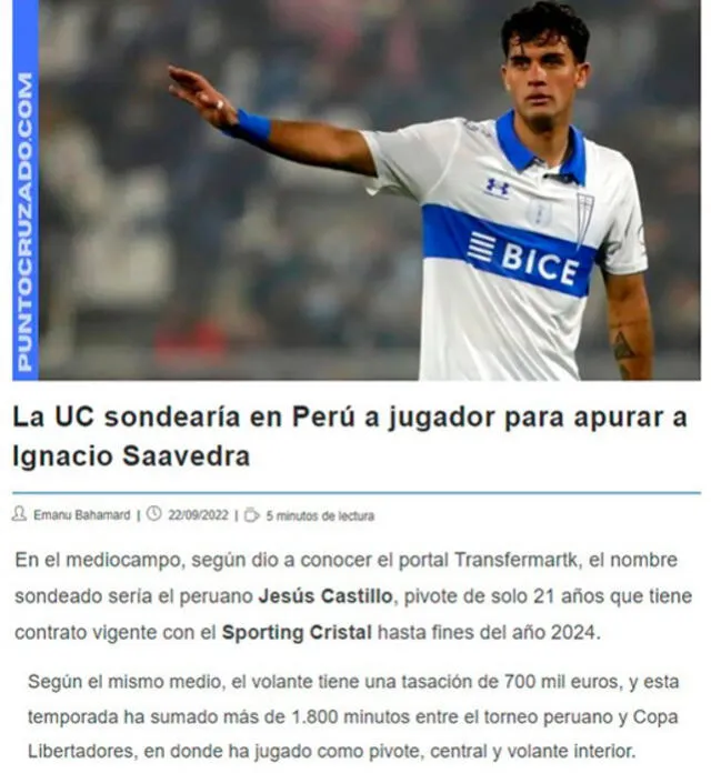 Jesús Castillo es sondeado por Universidad Católica.