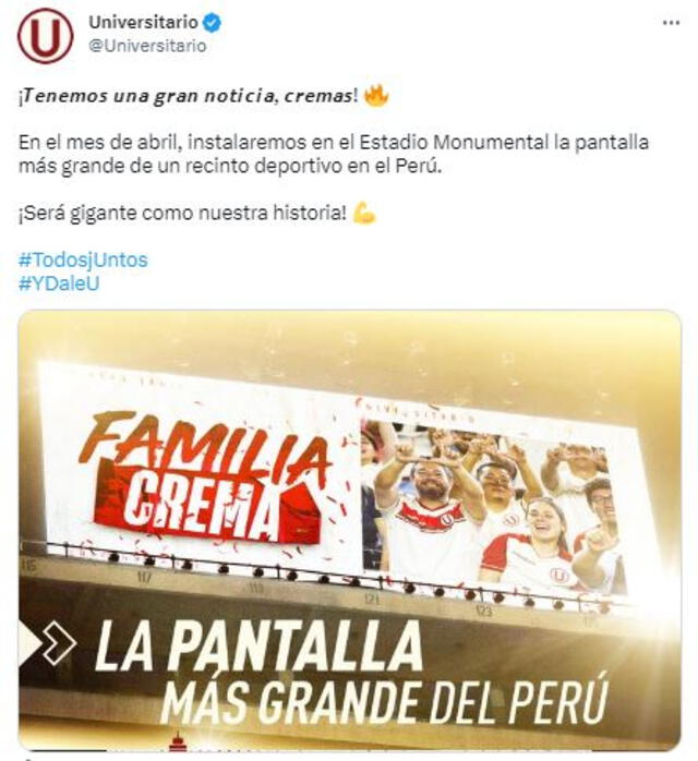 Universitario instalará pantalla gigante en el mes de abril.
