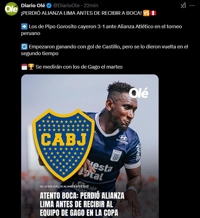 Olé se pronunció sobre derrota de Alianza Lima en la Liga 1   