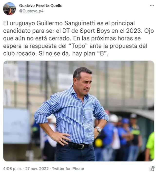 Guillermo Sanguinetti es opción en Sport Boys. Guillermo Sanguinetti es opción en Sport Boys.