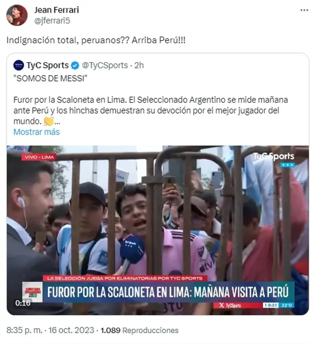 Jean Ferrari contra hinchas peruanos