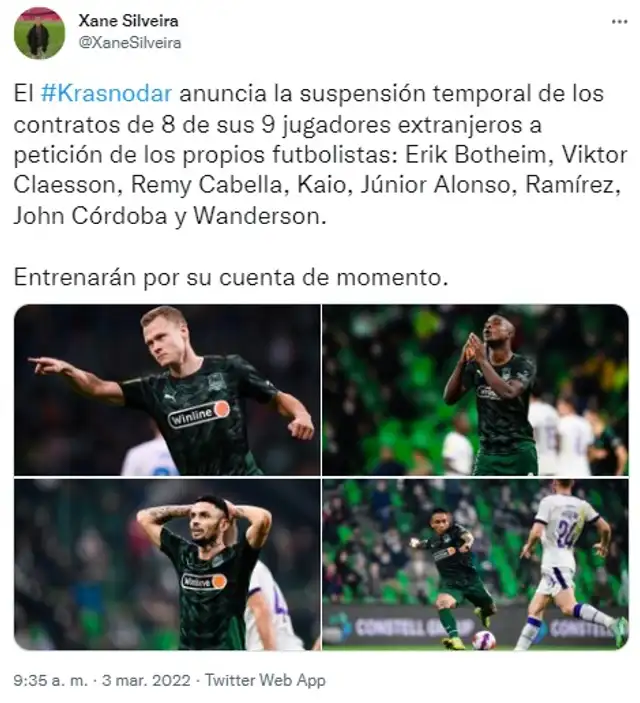 Jugadores de Krasnodar quieren suspensión de su contrato.