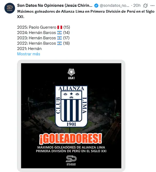  Paolo Guerrero fue el goleador de Alianza Lima en la temporada 2025 | Son Datos, No Opiniones   