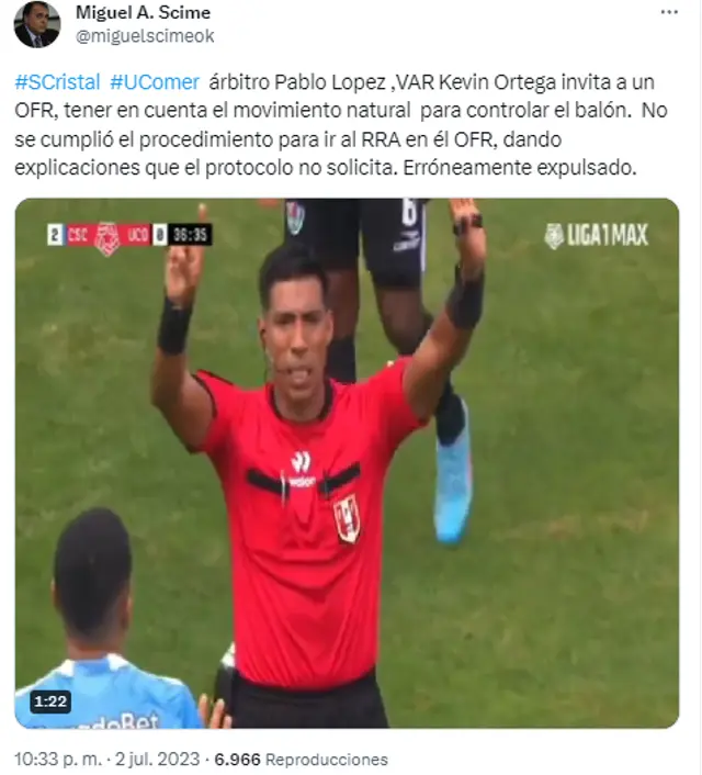 Miguel Scime sobre la expulsión de Yoshimar Yotún.