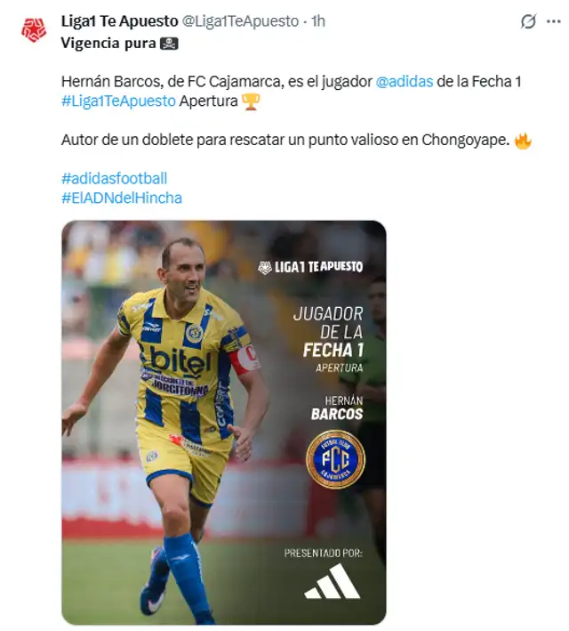 Hernán Barcos jugador de la Fecha 1 | Liga 1 Te Apuesto   