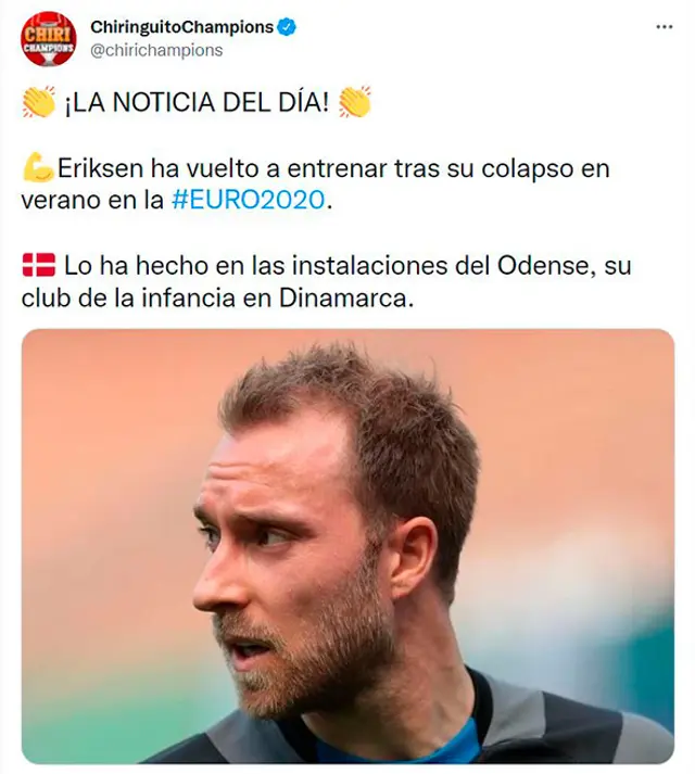 Christian Eriksen es tendencia mundial por retornar a los entrenamientos.   