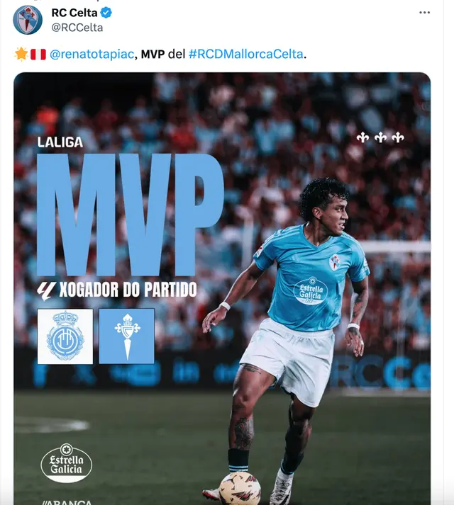 Renato Tapia MVP del partido Celta vs. Mallorca