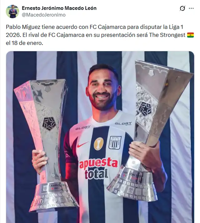 Pablo Míguez será nuevo refuerzo de FC Cajamarca  