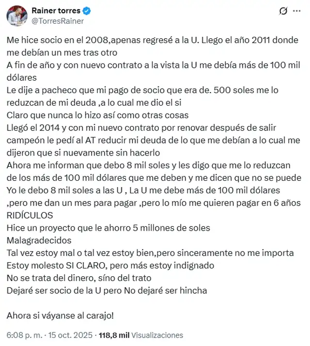 Rainer Torres, Universitario de Deportes Rainer Torres, Universitario de Deportes