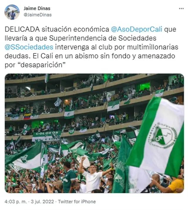 Deportivo Cali en riesgo de caer en quiebra. Deportivo Cali en riesgo de caer en quiebra.