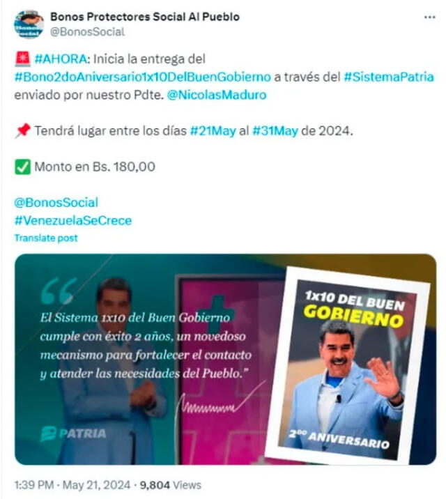 segundo bono especial mayo 2024