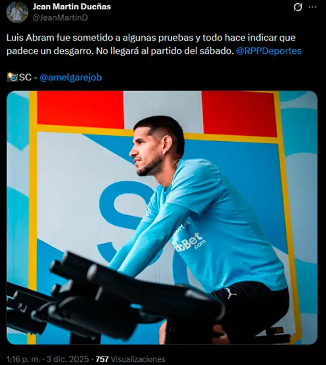 Luis Abram es baja en Sporting Cristal.   