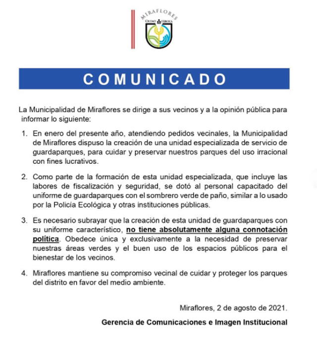 Vía Twitter - Municipalidad de Miraflores. Vía Twitter - Municipalidad de Miraflores.