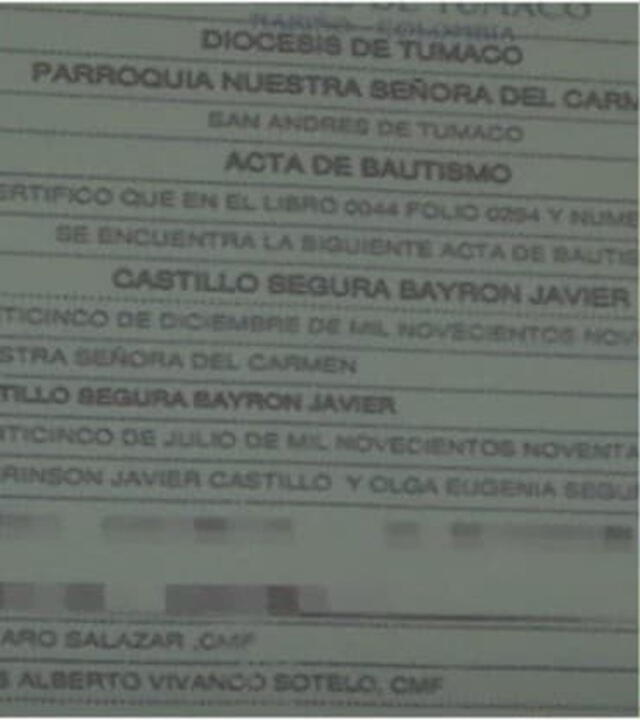 Byron Castillo, bautizo, Colombia, Chile, Ecuador