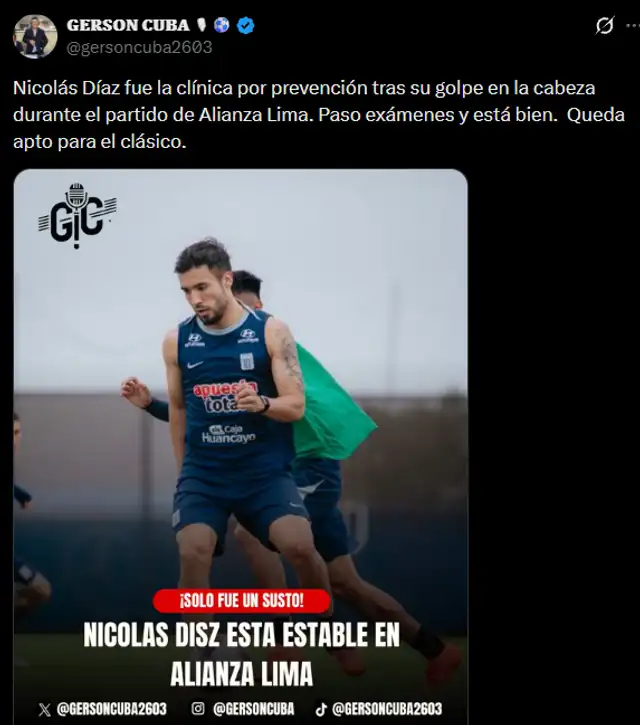 Nicolás Díaz podrá estar presente en el clásico peruano