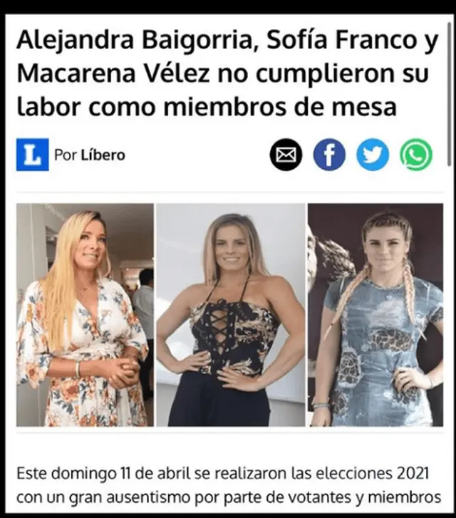 Usuarios le recuerdan a Alejandra Baigorria que ello no cumplió con su deber cívico - FOTO: Líbero Usuarios le recuerdan a Alejandra Baigorria que ello no cumplió con su deber cívico - FOTO: Líbero