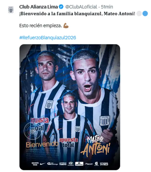Mateo Antoni fue oficializado por Alianza Lima
