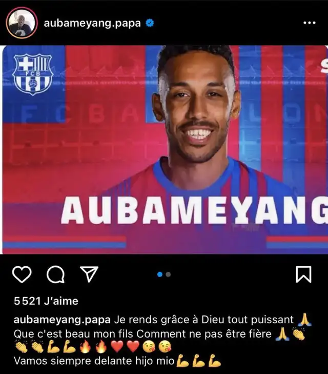 Pierre Emerick Aubamarcelona desde el Instagram de su papá