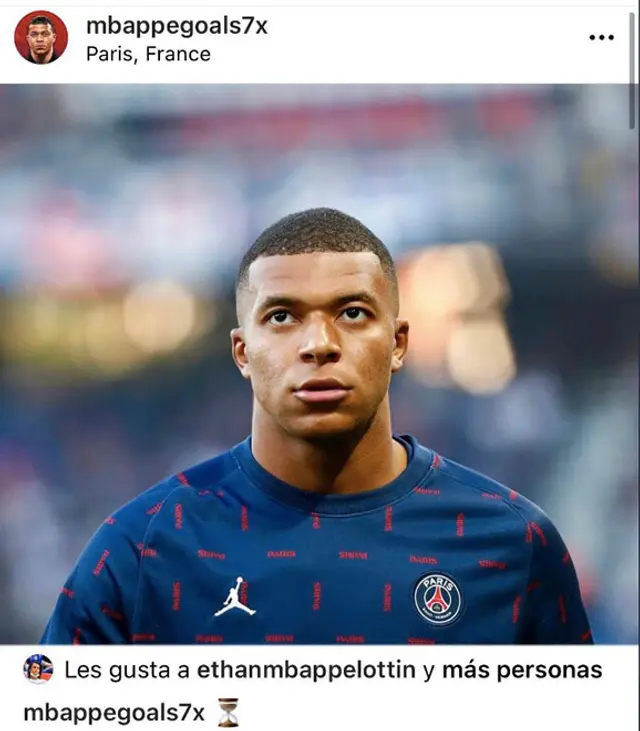 Publicación a la que reaccionó Ethan Mbappé.   