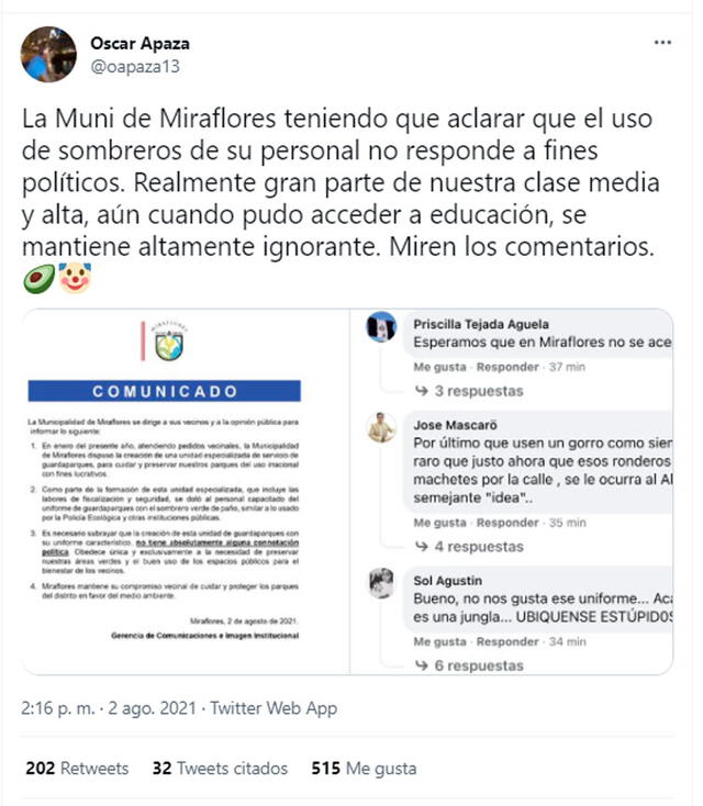Comentario de un usuario sobre la aparición del "ronderismo" en el distrito de Miraflores. Comentario de un usuario sobre la aparición del "ronderismo" en el distrito de Miraflores.
