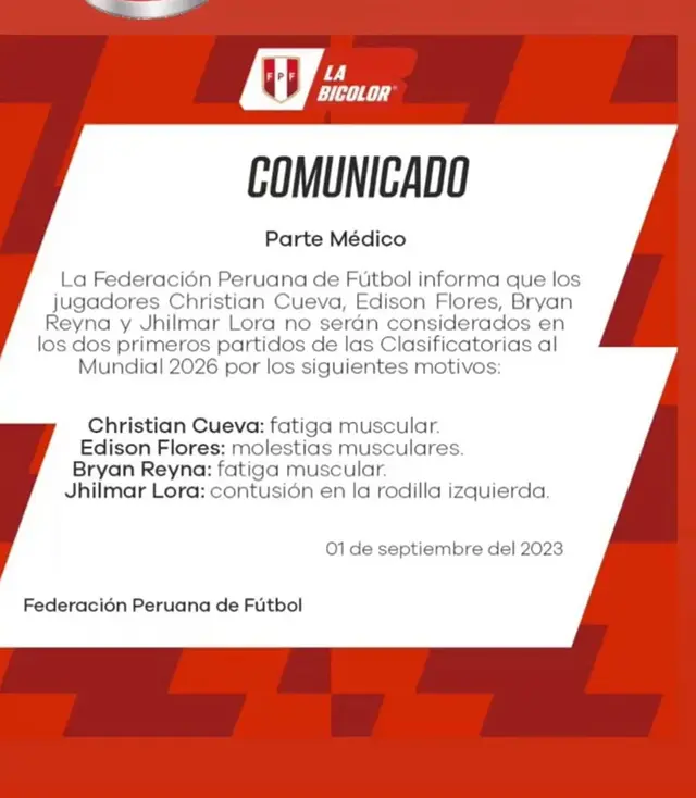Parte médico de la selección peruana