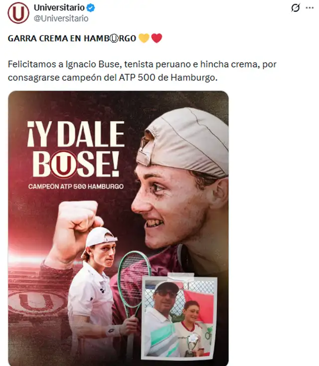 Universitario felicita a Ignacio Buse
