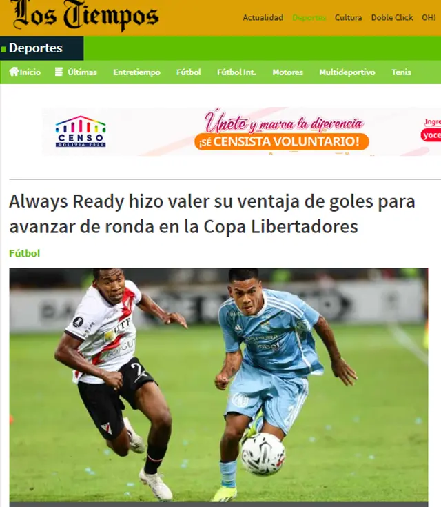 Así tituló el medio boliviano Los Tiempos clasificación de Always Ready.   