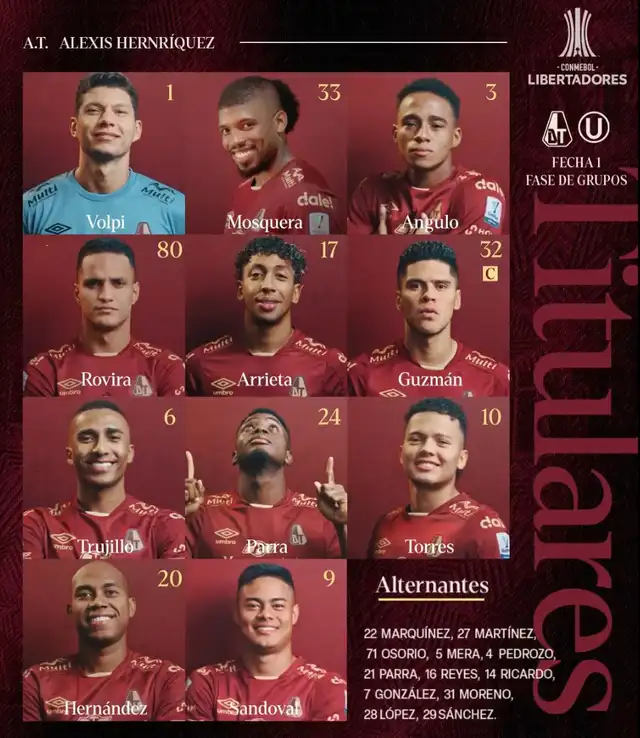 Alineación titular del cuadro colombiano.