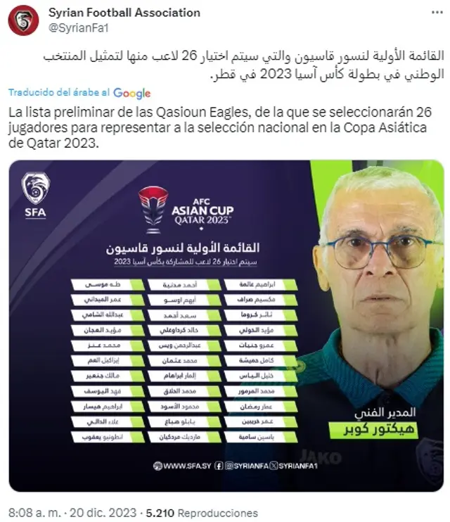 Pablo Sabbag convocado a la selección de Siria