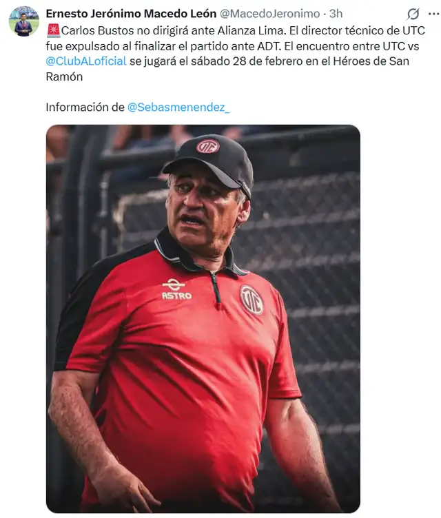 Carlos Bustos no estará frente a Alianza Lima | Ernesto Macedo Carlos Bustos no estará frente a Alianza Lima | Ernesto Macedo