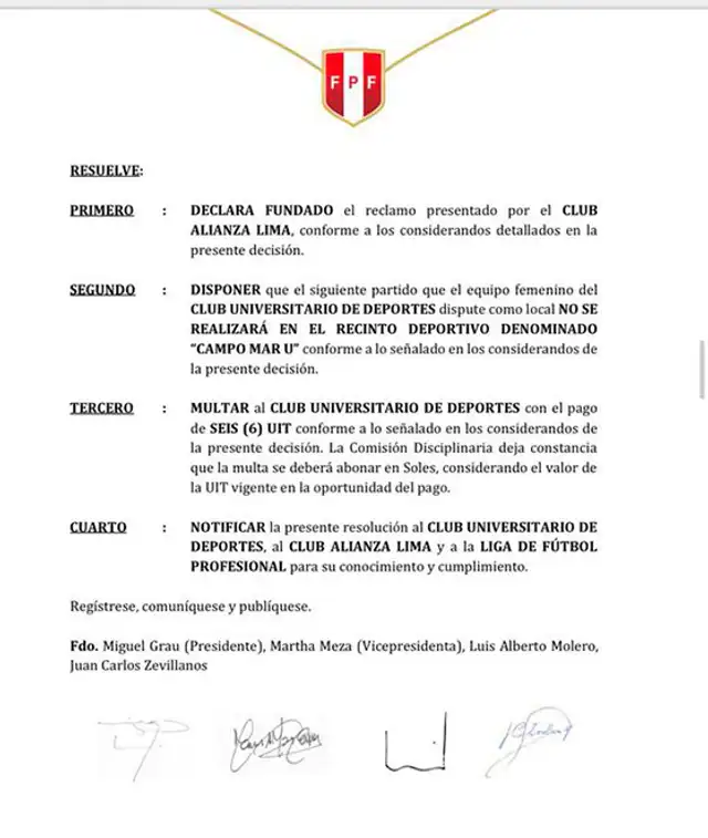 Comisión Disciplinaria dispuso una dura sanción contra Universitario.   