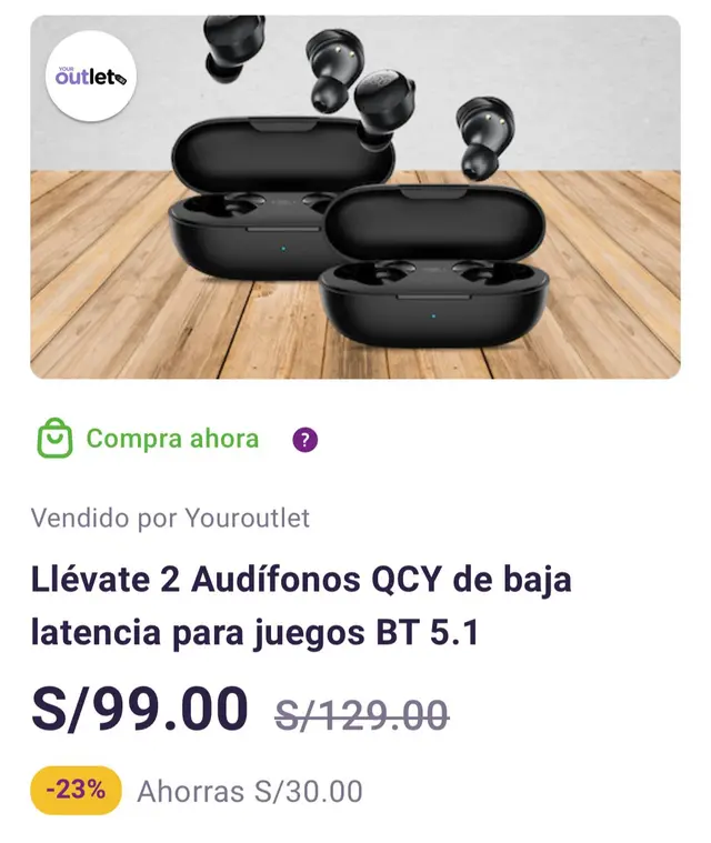 La aplicación está ofreciendo dos audífonos inalámbricos a 100 soles. Foto: Yape.   