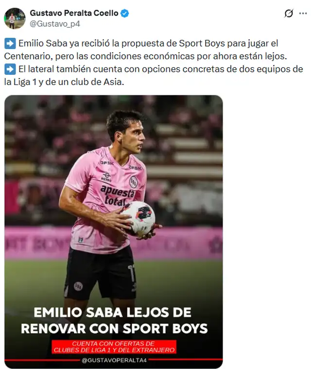 Emilio Saba cuenta con opciones para dejar Sport Boys Emilio Saba cuenta con opciones para dejar Sport Boys