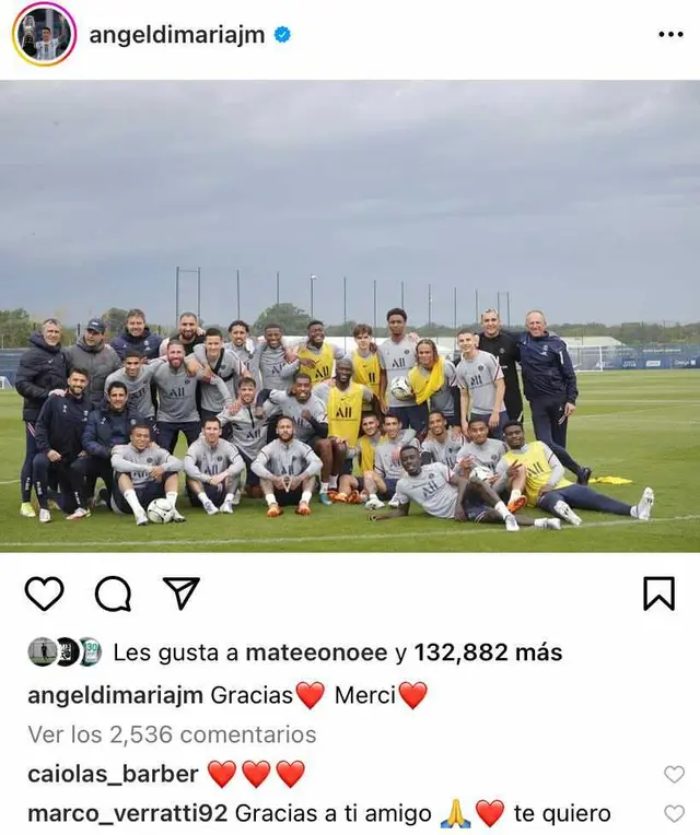 Mensaje de Ángel Di María en Instagram.   