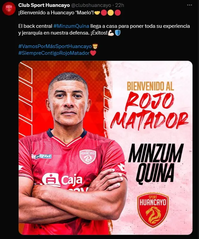 Minzum Quina fichó por Sport Huancayo para la Liga 1 2024. / Foto: Twitter   