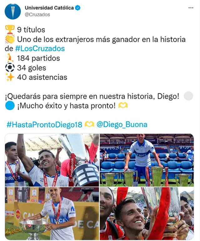 Universidad Católica despide a su ídolo Diego Buonanotte.   