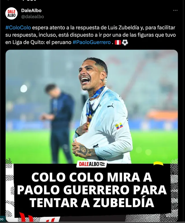 Paolo Guerrero llegaría a Colo Colo, informan desde Chile