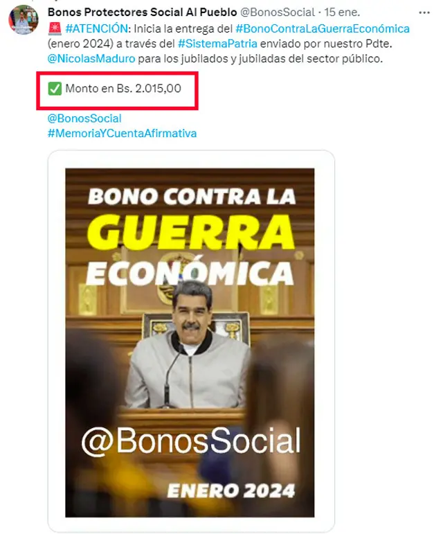  Bono de 2.015 bolívares